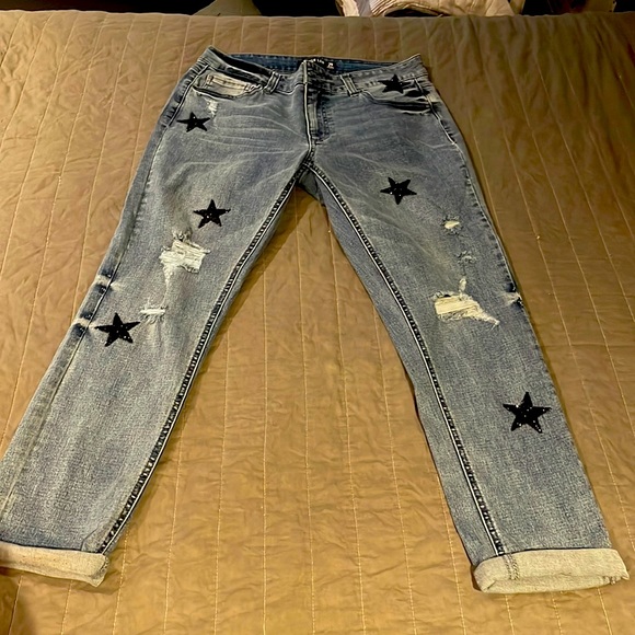 DESIGN LAB STRAIGHT TORN STAR EMBELLISHED DENIM JEANS 29 - Picture 1 of 9